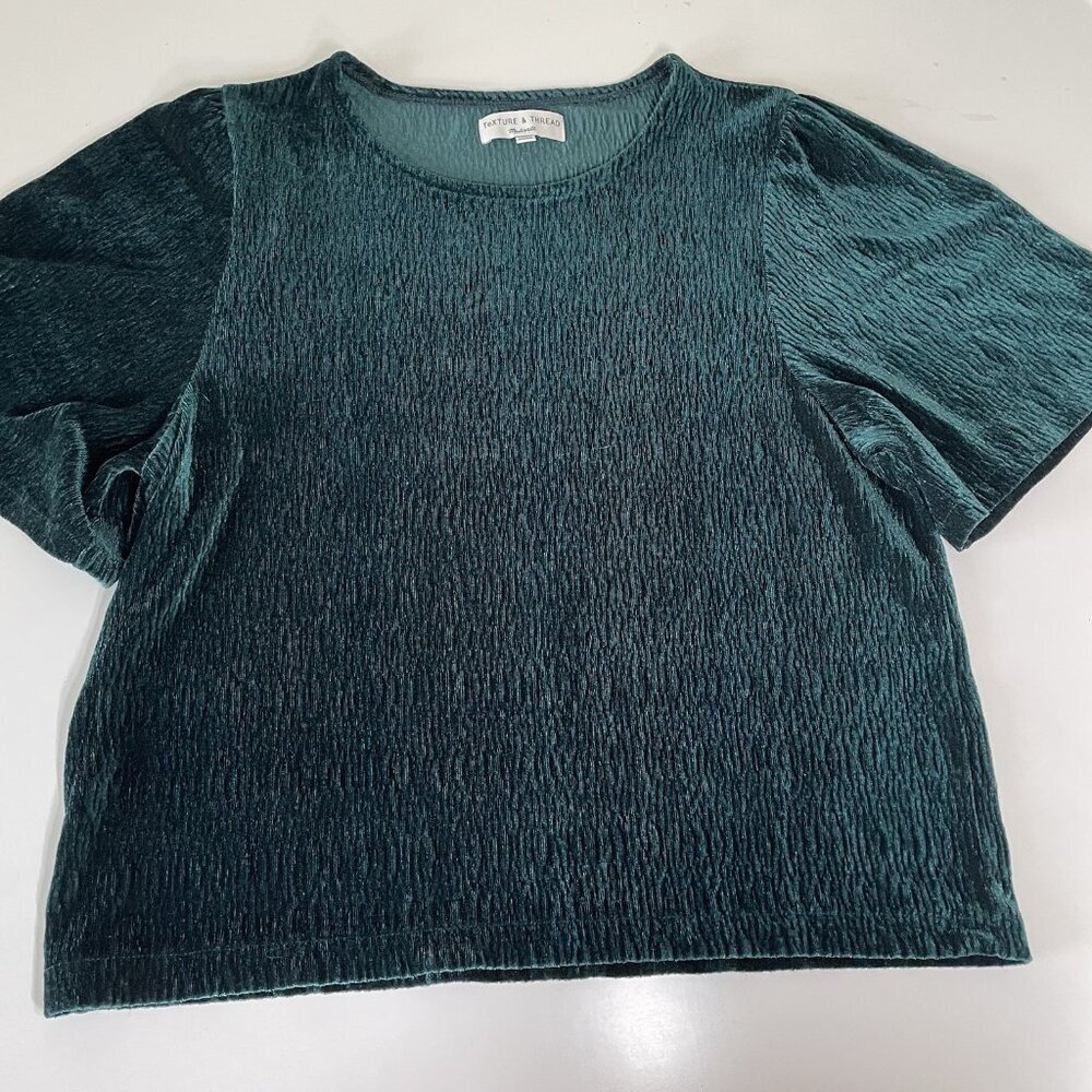 Madewell Texture & thread Women’s Forest Green Crushed Velvet Top Flutter Sz S